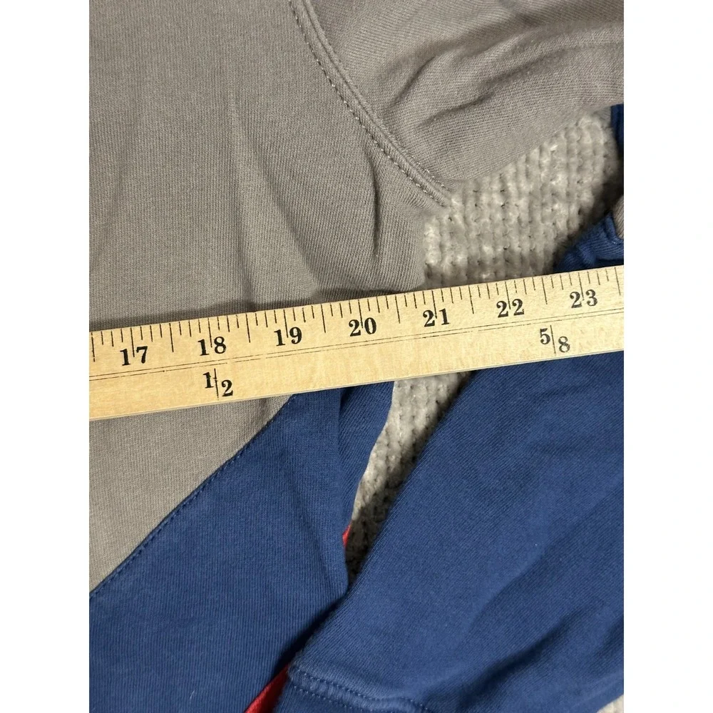 True Religion Hoodie Mens M Gray Red Blue Zip Up Chevron Panel Sweatshirt